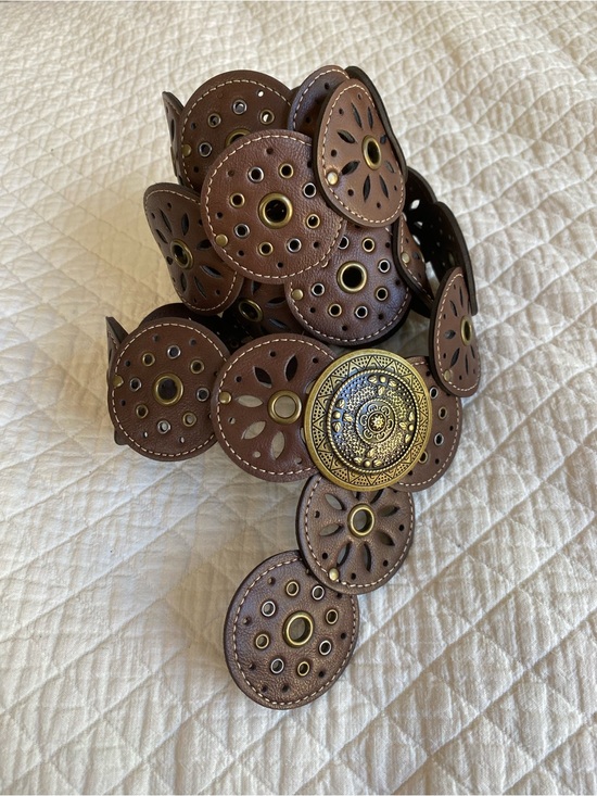 Source Unknown Accessories - Boho Festival Western Brown Faux Leather Circle Medallion Belt Gold XL / XXL